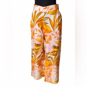 C&C California Linen Tropical Wide Leg Pants Resort Beach Vacation Boho- Medium